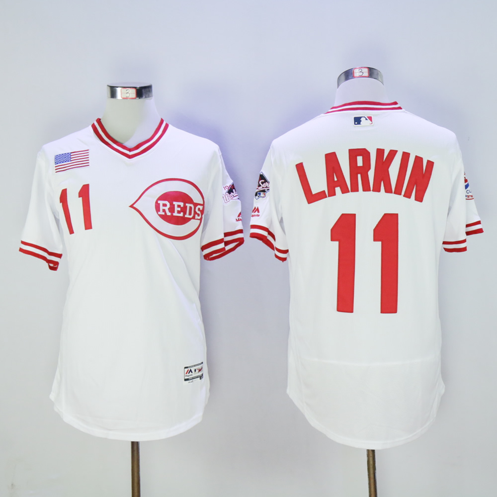 Men MLB Cincinnati Reds 11 Larkin white jerseys
